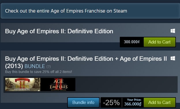 Tham khảo các mức giá của trò chơi Age Of Empires 2