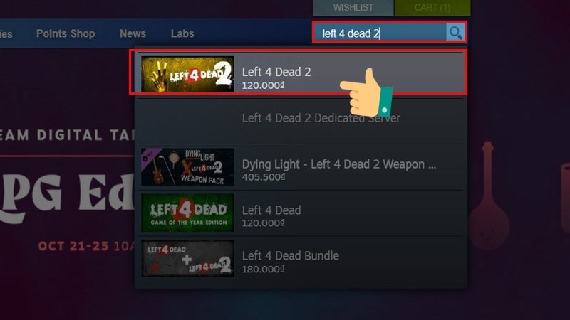 Nhập từ khóa Left 4 Dead 2 và ấn tải game